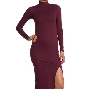 AFRM Joyce Mock Neck Split Front Midi Bodycon Dress NWT